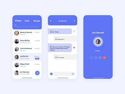 Chat App Concept adobe adobe xd application ui call screen chat app clean concept design effects flat messenger app minimal mobile app mobile app design rebound thread ui ux xd