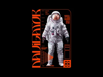 NAVIGATOR 3000 3d astronaut brutalism c4d design figure graphic line minimal nasa poster red render scifi space type typography