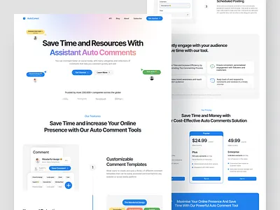 Auto comot - Landing Page bot comment company company profile design extensions home page landing page professional saas saas landing page template ui uidesign uiux ux web design webdesign webpage website