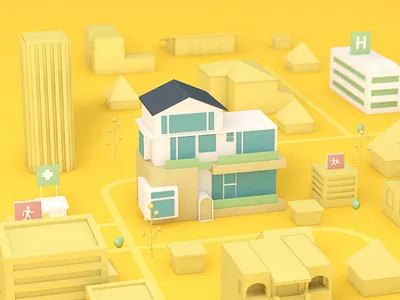 House c4d house ui yellow 场景 城市 楼房 设计