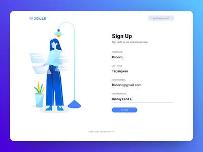 Joule Sign Up Page design electricity flat form hero illustration login minimal page register signup