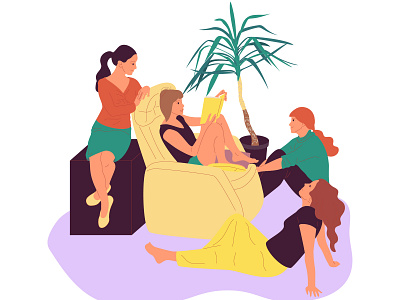 Reading club :) character club design flat friends girl girls hangout illustration meeting reading vector