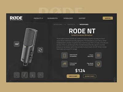 #2 Product page challenge beautiful black black and white logo black and yellow clean design designs ecommerce microphone rode sand ui user interface ux ux ui web web banner web desgin web design