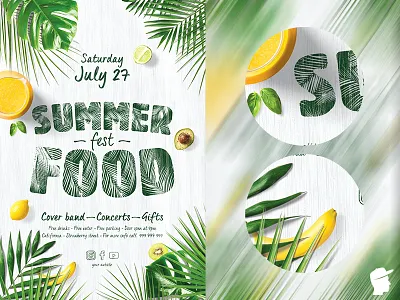 Summer Food Fest 2019 Flyer Template banana band concert cool cover band daminda design fest festival food fruit gift gifts graphic design hot lemon open air sea sky summer