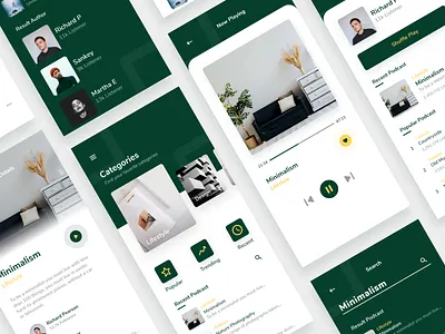 Podcast App Exploration app clean design dribbble exploration flat green minimalism modern player podcast ui ui design uidesign ux ux design uxdesign yellow