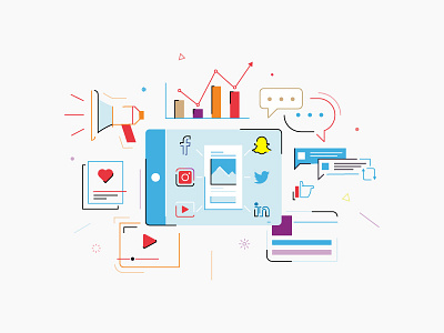 Social Media Management 2d branding design facebook flat icon illustration instagram line office social social media management socialmedia stats twitter ui ux vector website youtube