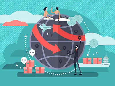 Globalization business cargo communication concept flat globalization globe illustration industry international network relationships routes tech transport vector web world