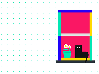 Window anano cat city flat flower home illustration life light pink wall window