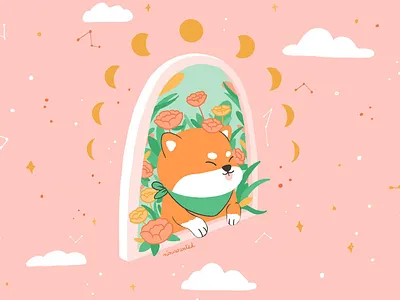 Dreamer Shiba dog flowers plants rose roses shiba shibainu window