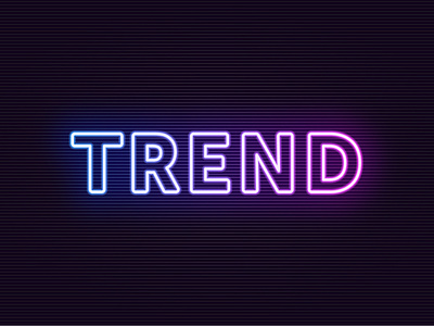 Trend blue branding design glowing graphic illustration light logo neon purple text title trend typogaphy uppercase vector violet