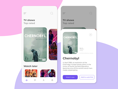 WatchOut - UI Concept 2019 trends boldui cards cards ui concept design experience ios mobile movie movieapp trend trendui trendy