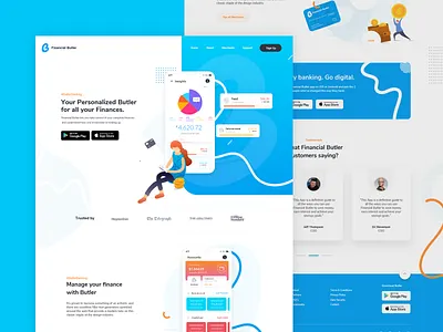 Financial Butler Web Design 2019trends 2019uidesign 2019websitetrend clean design colorfuldesign designtrend fintechappdesign freelance designer modernwebsitedesign uxuidesign uxuidesigner webdesigner website concept