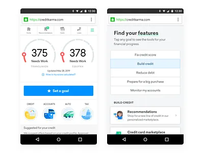 Goals Experiment app chips choice credit credit karma debt features finance find goals scroll selection tabs ux