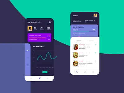 Health Mobile App app app design clean color dark dashboard design flat food graph green health icons interface iphone minimal mobile ui ux vector
