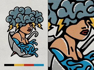 TYME - Never Stops Raining color design flat graphic design halftone illustration line art pop art primary storm texture vintage