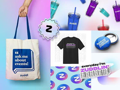 Zuddl- Swag Kit 2022 branding clothing conference employer branding events experential giveaway logo merch merchandise mockup pin promo stickers swag tote trade fair tshirt tumbler