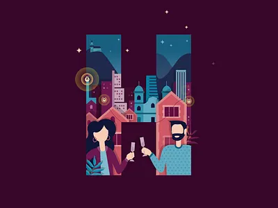 Huge BOG | Year-end Party 18 bogota design huge illustration illustration design invitation mailing poster skyline