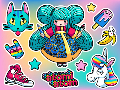 colorful stickers charachters design illustration stickers vector