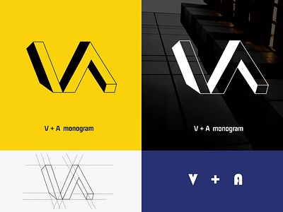 V A Monogram Logo branding clean design flat icon identity illustrator lettering logo minimal vector