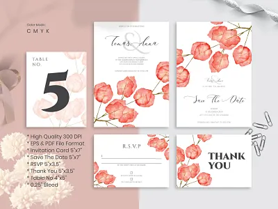 Watercolor Bougainvillea Wedding Invitation Set anniversary bougainvillea celebration template elegant elegant template invitation invitation card invitation set marriage template modern wedding card party party template rsvp card save the date table no thank you card watercolor set wedding wedding collection wedding templates