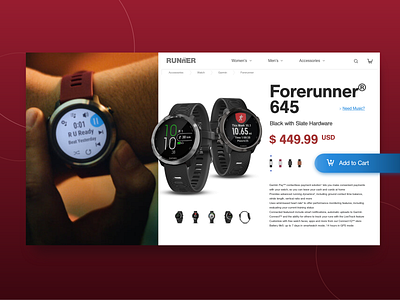 E-Commerce Single Page Design | Daily UI #12 daily ui 012 dailyui design ecommerce garmin red shopping shopping cart single page ui ui design watch web design white