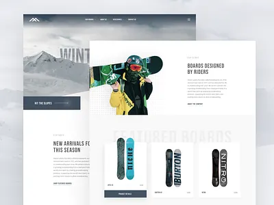Snowboarding UI Concept clean web design eccomerce mountains product page snowboards ui design ux design web design