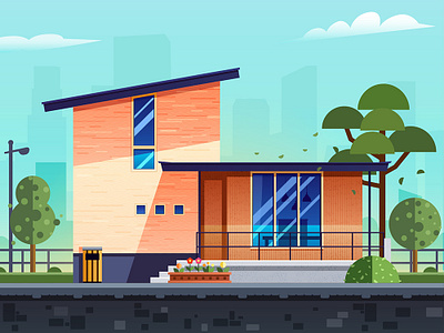 House-NO.9 architecture build cloud house illustration plant sky