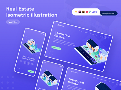 Real Estate Isometric Kit Vol.1 apartment build business clean gradient header home illustration isometric kit landingpage loan noansa people product realestate rent sell ui8 web