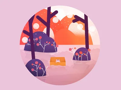 Lost Kitty bon voyage box cat cute design graphic happy illustration kid kitten landscape lost minimal pastel scenery spring summer water