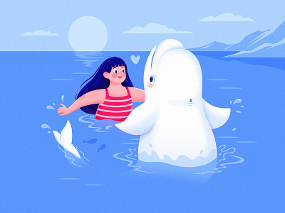 Beluga I animal belouga beluga blue character child childhood children cloud color fun girl illustration kid ocean play sea sun water whale