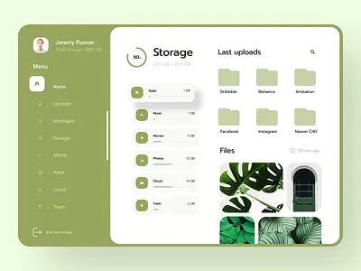 Storage Dashboard - Clean UI artificial intelligence cuberto dashboard dashboard design dashboard template dashboard ui figma files greenui lviv menu minimalistic navbar profile storage ui design updates uploads web webapp