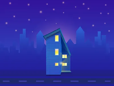 Lonely House architecture design flat gradient illustration lighting minimal shadow shadows vector