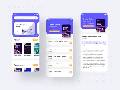 Audio Book App UI screen adobe xd app app design audio app audiobook design app design book ebook flat flat design ingeniouspixel interaction interaction design minimal minimalism ui ux