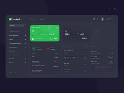 Dark Your-Bank Design app bank bank card business desktop interface ui web