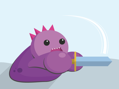 Blob Swordsman design flat illustration monster swing sword vector