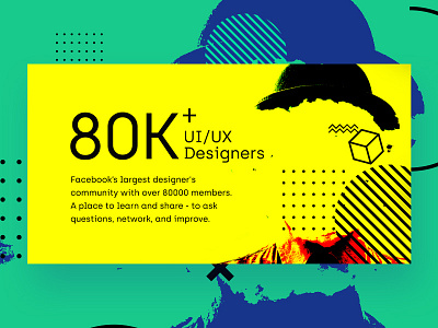 Facebook cover design - UI /UX designers FB community 80000 80k abstract banner facebook facebook designer community fb cover fb cover design fb post geometric elements modern retro suresh babu nr toopi uiux designers community yellow
