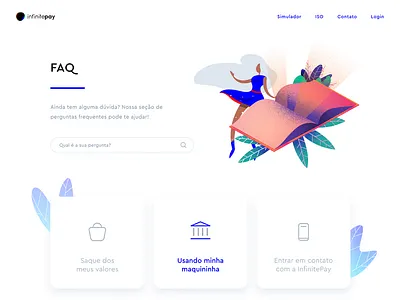 InfinitePay - FAQ interface art direction blue character color colorful concept creative design faq flower illustration purple question site ui ux web website white work
