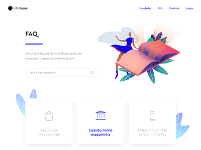 InfinitePay - FAQ interface art direction blue character color colorful concept creative design faq flower illustration purple question site ui ux web website white work