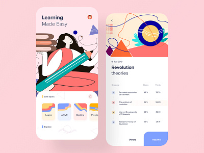 E-learning App app design art card course app design elearning flat design graphics illustration ios layout learning app learning platform minimal online courses product design student app study ui ux vector