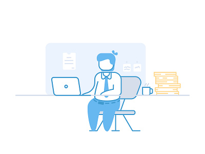 Working front of computer businessman computer doodle freelance freelancer illustration laptop programmer work