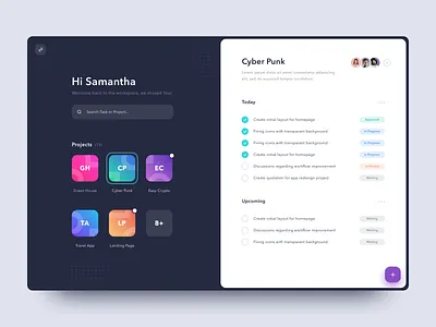 #Exploration - Dashboard for Task Management app card clean dark dashboard desktop gradient list management project task ui web website
