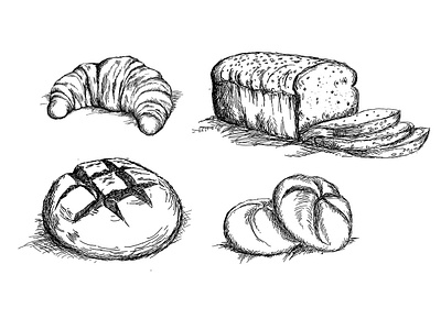 Set of hand drawn bread types vector bread design drawing food foodie graphic graphic design graphic tablet graphicdesign graphics hand hand drawn illustration kitchen traditional vector
