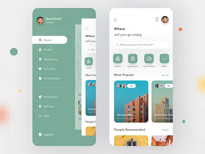 Hotel Search App apartment app booking card cards clean dashboard design dorm house ios login menu mobile profile property rent rental simple ui