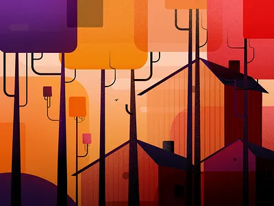 Home art evening eyvind earle home house illustration illustrations landscape light nature tree tree house vector