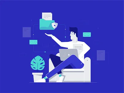 Freelance work place Illustration document flower folder freelancer guard illustration license money security work