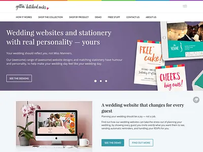 Gettin' Hitched Rocks website landing page carousel clean colourful cta gettin hitched rocks ghost cta landing page purple