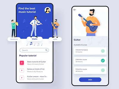 Music tutorial app [Sketch]💎 app app design art color design exploration flat icon illustration ios app learning app minimal mobile music music instrument tutorial typography ui ux vector
