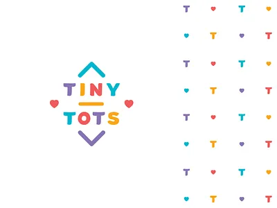 Tiny Tots Logo brand bright childcare children colorful cute funny heart joy kids kindergarten logo logotype playful store toys