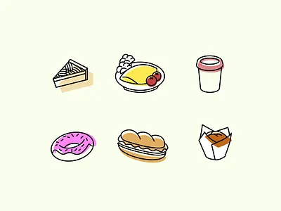 Breakfast Cafe Icons breakfast cafe cakes clean coffee desserts food icon icons illustration minimal minimalist simple snacks ui uidesign vector