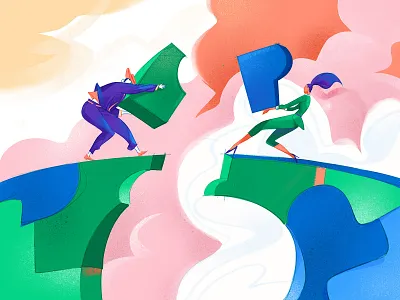 Together Again bridge colors connection construction couple drawing hurca illustration procreate together